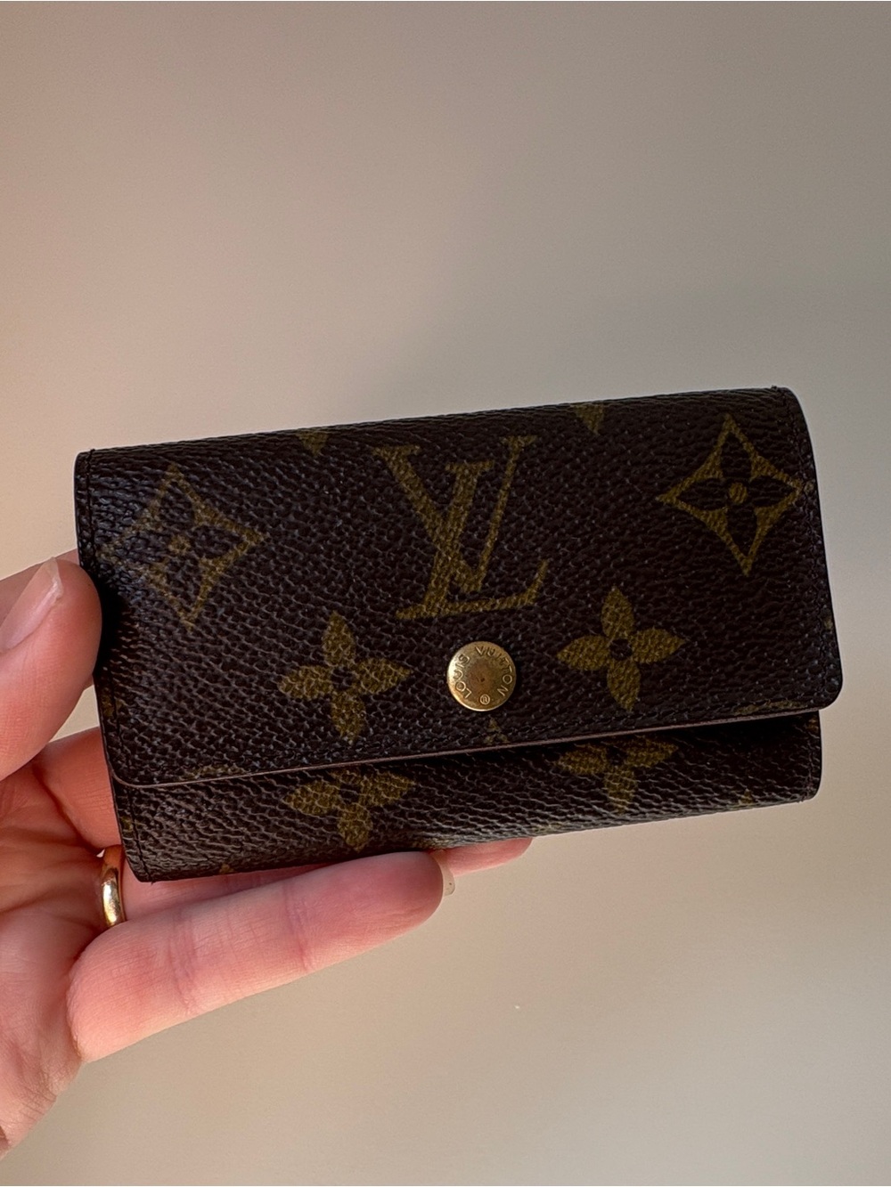 Louis Vuitton Monogram Canvas Key & Card Holder in Dark Brown and Gold